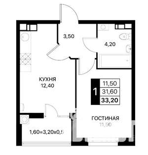 1-к квартира, вторичка, 33м2, 9/12 этаж