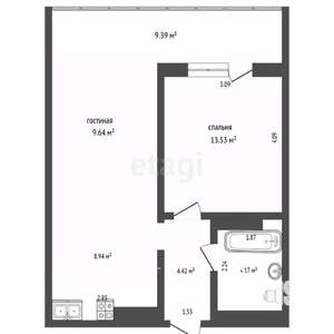 1-к квартира, вторичка, 52м2, 25/27 этаж