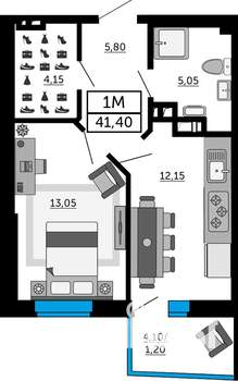 1-к квартира, вторичка, 41м2, 11/19 этаж
