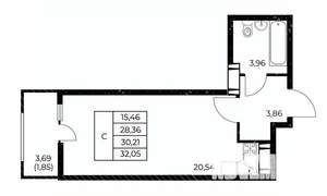 Студия квартира, строящийся дом, 32м2, 8/25 этаж