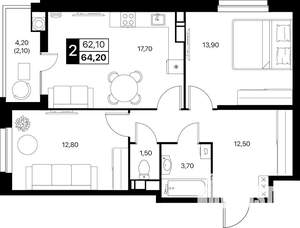2-к квартира, вторичка, 64м2, 4/20 этаж