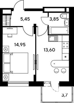 1-к квартира, строящийся дом, 41м2, 4/9 этаж