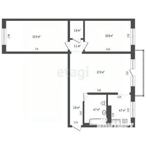2-к квартира, вторичка, 57м2, 2/5 этаж