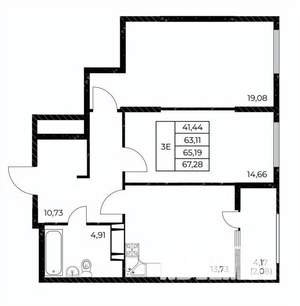 2-к квартира, вторичка, 67м2, 6/25 этаж