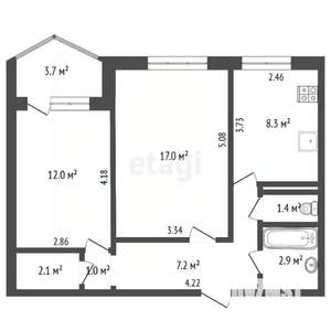 2-к квартира, вторичка, 52м2, 9/9 этаж