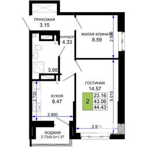 2-к квартира, вторичка, 44м2, 20/25 этаж