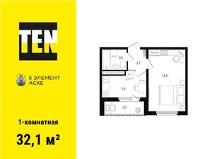 1-к квартира, вторичка, 32м2, 3/15 этаж