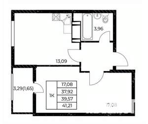 1-к квартира, строящийся дом, 41м2, 23/25 этаж