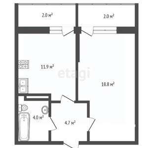 1-к квартира, вторичка, 44м2, 4/5 этаж