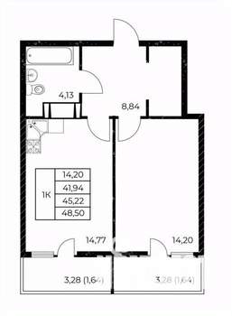 1-к квартира, строящийся дом, 49м2, 10/25 этаж
