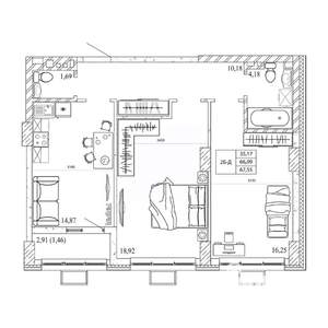 2-к квартира, строящийся дом, 68м2, 3/12 этаж