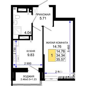 1-к квартира, строящийся дом, 36м2, 5/25 этаж