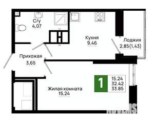 1-к квартира, вторичка, 34м2, 17/20 этаж