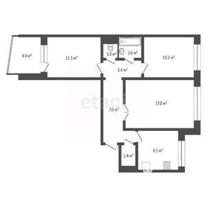 3-к квартира, вторичка, 65м2, 3/9 этаж