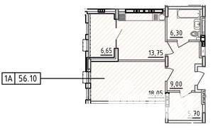 1-к квартира, вторичка, 56м2, 5/10 этаж