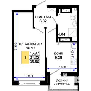 1-к квартира, вторичка, 36м2, 8/25 этаж