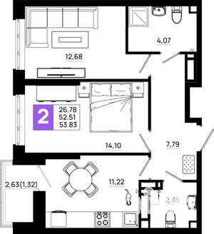 2-к квартира, вторичка, 54м2, 21/21 этаж
