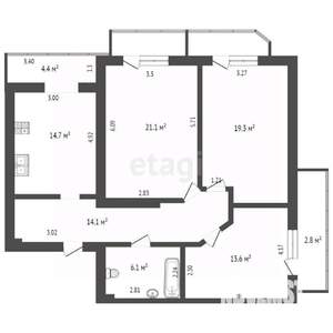 3-к квартира, вторичка, 92м2, 10/16 этаж