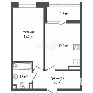 1-к квартира, сданный дом, 42м2, 14/19 этаж