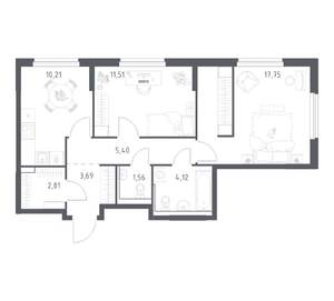 2-к квартира, вторичка, 57м2, 3/17 этаж