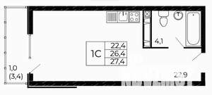 Студия квартира, вторичка, 27м2, 9/18 этаж