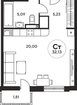 Студия квартира, вторичка, 32м2, 9/25 этаж