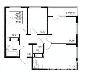 3-к квартира, вторичка, 77м2, 23/25 этаж