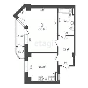 1-к квартира, вторичка, 52м2, 12/19 этаж