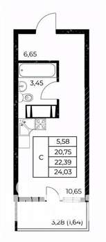 Студия квартира, вторичка, 24м2, 24/25 этаж