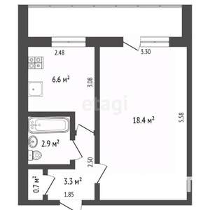 1-к квартира, вторичка, 30м2, 7/9 этаж
