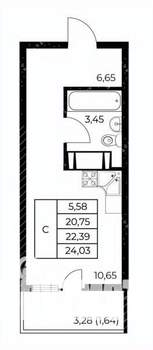Студия квартира, вторичка, 24м2, 22/25 этаж