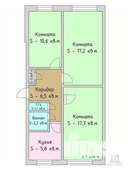 3-к квартира, вторичка, 61м2, 1/5 этаж