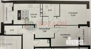 1-к квартира, вторичка, 54м2, 9/13 этаж