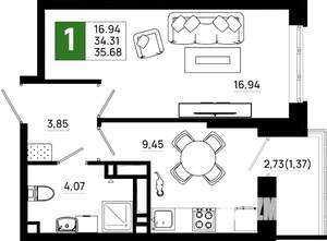 1-к квартира, вторичка, 36м2, 14/21 этаж