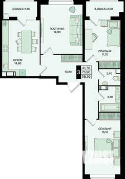 3-к квартира, вторичка, 80м2, 3/20 этаж