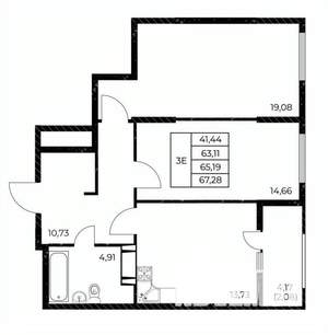 2-к квартира, вторичка, 67м2, 13/25 этаж