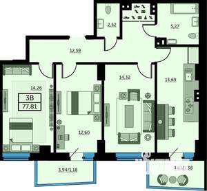 3-к квартира, строящийся дом, 77м2, 16/24 этаж
