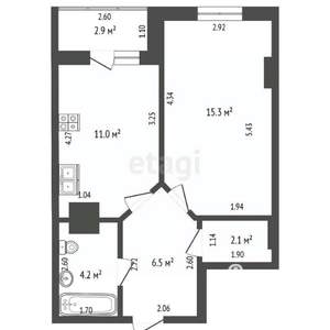 1-к квартира, вторичка, 41м2, 12/15 этаж