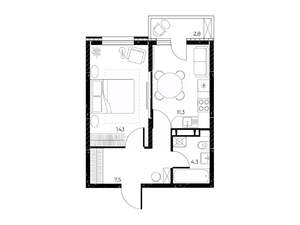 1-к квартира, вторичка, 38м2, 4/25 этаж