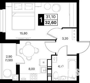 1-к квартира, вторичка, 33м2, 5/20 этаж