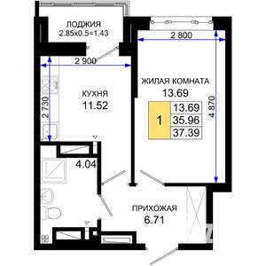 1-к квартира, вторичка, 37м2, 6/25 этаж