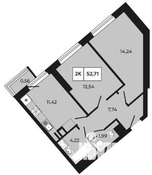 2-к квартира, вторичка, 53м2, 4/21 этаж