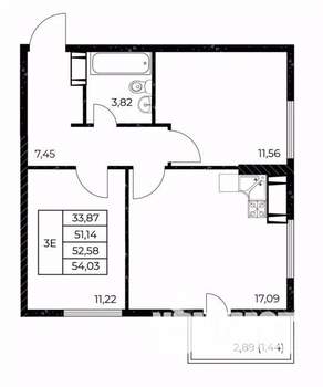 2-к квартира, вторичка, 54м2, 8/25 этаж