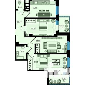 3-к квартира, строящийся дом, 74м2, 15/24 этаж