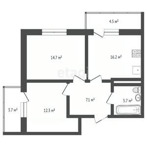 2-к квартира, вторичка, 58м2, 7/16 этаж