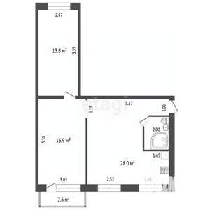 2-к квартира, вторичка, 58м2, 4/5 этаж