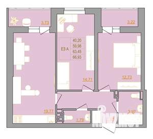 2-к квартира, строящийся дом, 67м2, 2/22 этаж