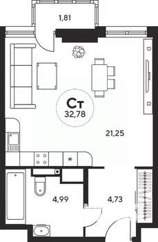 Студия квартира, вторичка, 33м2, 10/25 этаж