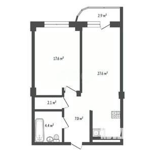 2-к квартира, вторичка, 53м2, 12/16 этаж