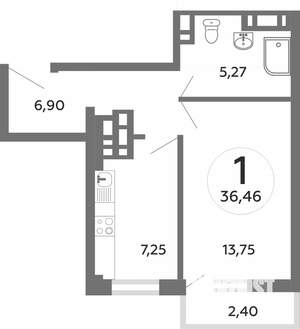 1-к квартира, вторичка, 38м2, 12/25 этаж